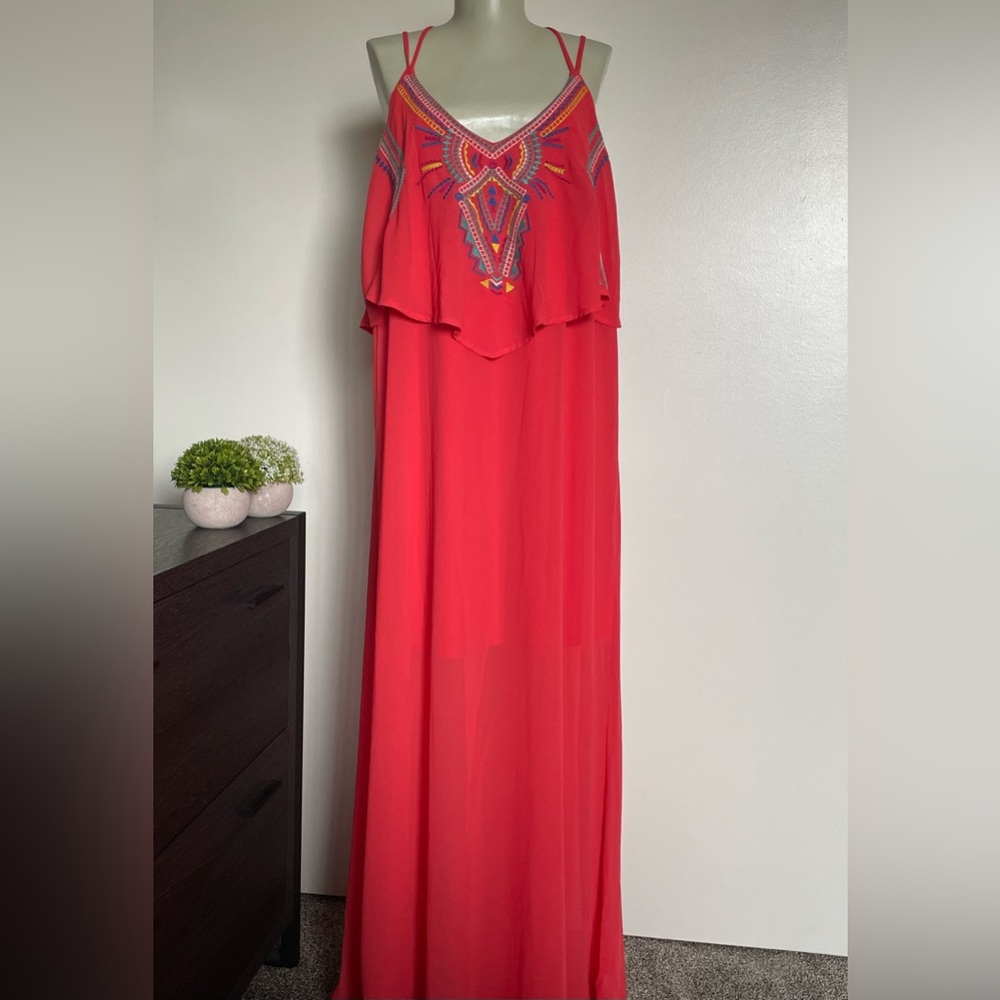 Xhilaration Coral Embroidered Dress XL
